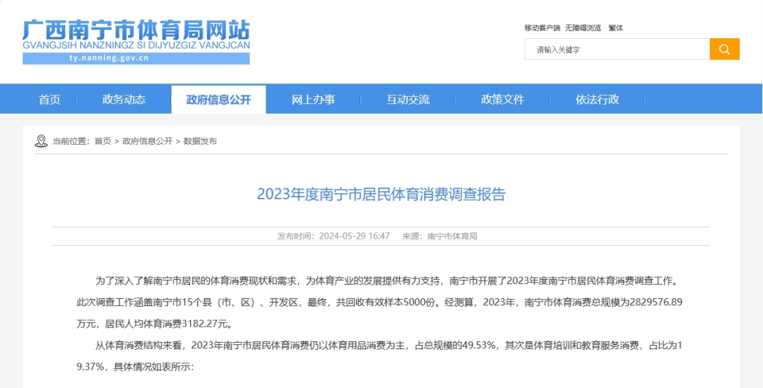 PG娱乐电子2023年南宁市居民体育消费总规模达到28296亿元(图1)